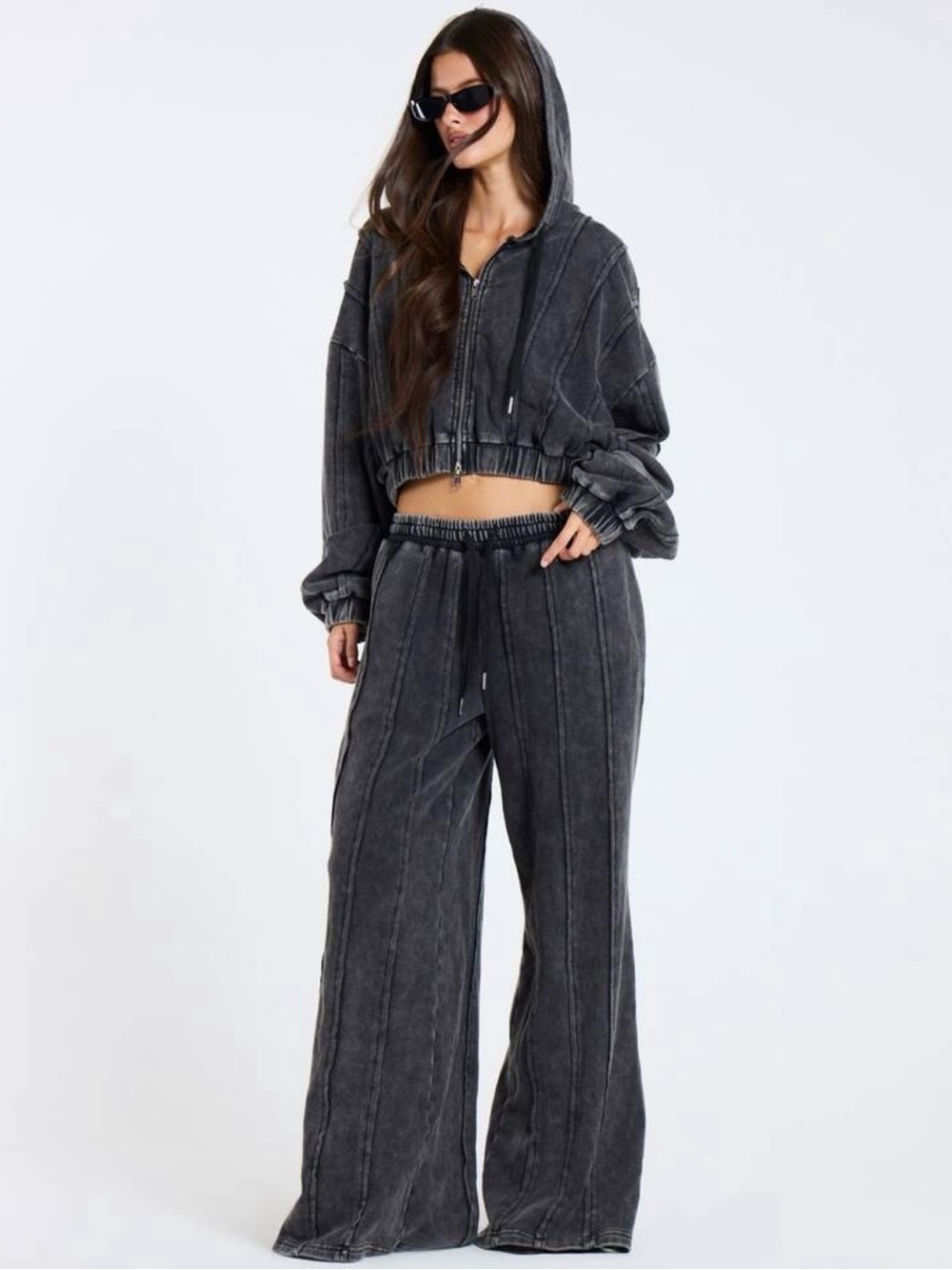 Washed Black Wide-Leg Lounge Pants